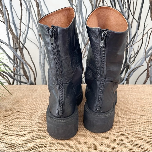 Free People Emma Ruche Black Leather Combat Boots Size 10 - Picture 8 of 14
